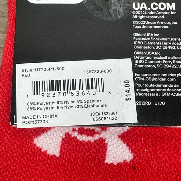 NWT UnderArmour UA Team Unisex Cushioned Crew Socks Size M/L (Red) - Picture 10 of 12